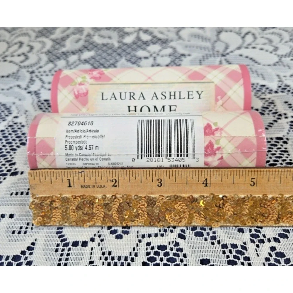 Laura Ashley Home‎ Wallpaper Border Pink Floral Plaid 5 yds X 2 Pre-pasted NOS